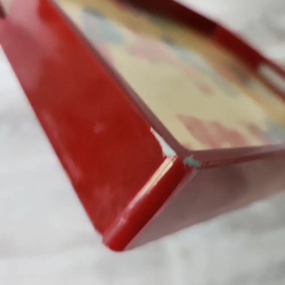 Pier 1 Imports Red Wood Table Tray Accent Bird on a wire‎ Pattern 18
